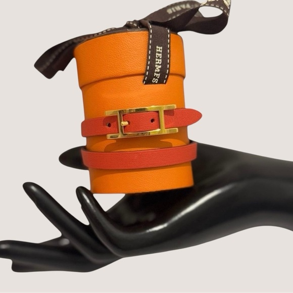 Hermes Behapi Double Tour Swift Leather Purple and Orange Hapi Closure Bracelet - Picture 6 of 13